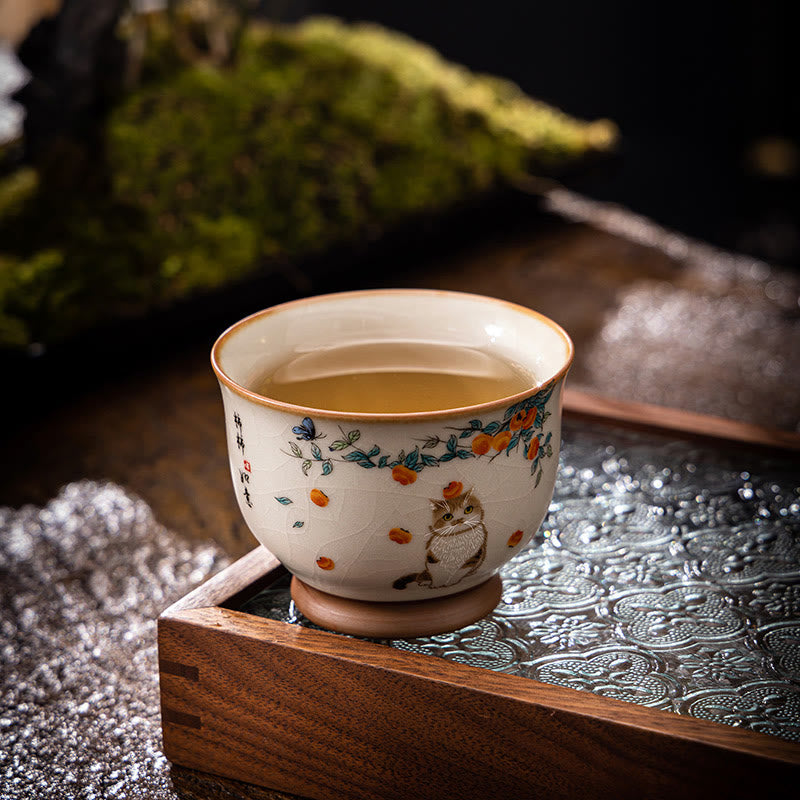 Buddha Stones Cute Cat Butterfly Teacup Kung Fu Tea Cup - image 7