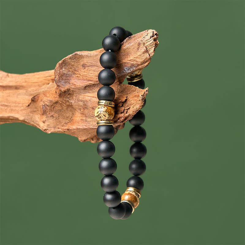 Buddha Stones Natural Frosted Black Onyx Picture Jasper Fortune Bracelet - image 4