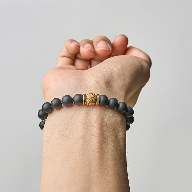 Buddha Stones Natural Frosted Black Onyx Picture Jasper Fortune Bracelet - image 3