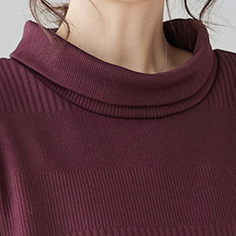 Buddha Stones Winter Irregular Hem Design Mock Neck Cotton Long Sleeve Midi Dress With Pockets - image 6