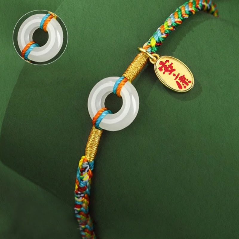 Buddha Stones Handmade Peace Buckle Jade Prosperity 925 Sterling Silver Colorful Rope Bracelet - image 14