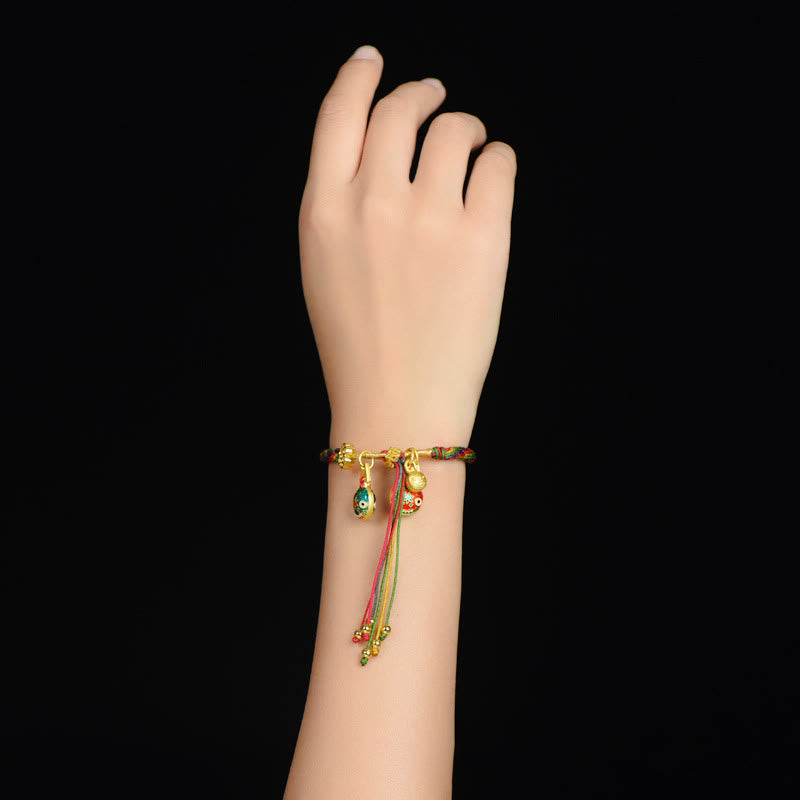 Buddha Stones Tibet Gold Swallowing Beast Family Luck Knot Braid Colorful String Bracelet - image 3