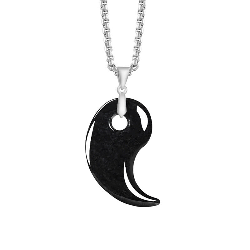 Buddha Stones Teardrop Design Jade Titanium Steel Chain Necklace Luck Pendant - Black - Jade - image 6