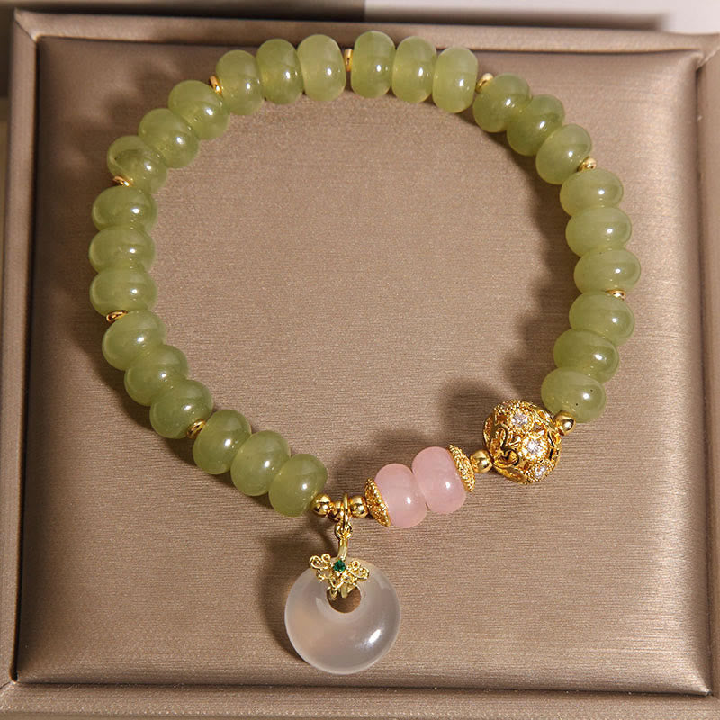 Buddha Stones Natural Peace Buckle Meaning Jade Rose Quartz Luck Bracelet - image 3
