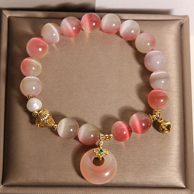 Buddha Stones Natural Peace Buckle Gradient Pink Cat's Eye Yanyuan Agate Peace Bracelet - image 3