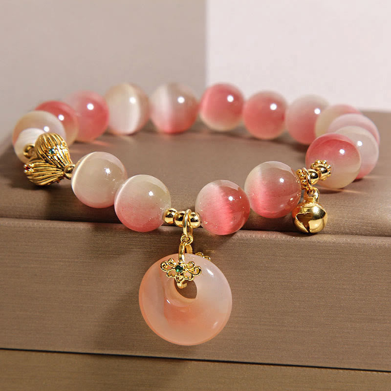 Buddha Stones Natural Peace Buckle Gradient Pink Cat's Eye Yanyuan Agate Peace Bracelet - image 1