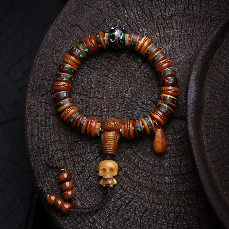 Buddha Stones Tibet Bone Beads The Lord Of The Corpse Forest Reminders of Our Impermanence Bracelet - Skull Charm(Wrist Circumference: 16-17cm) - image 0