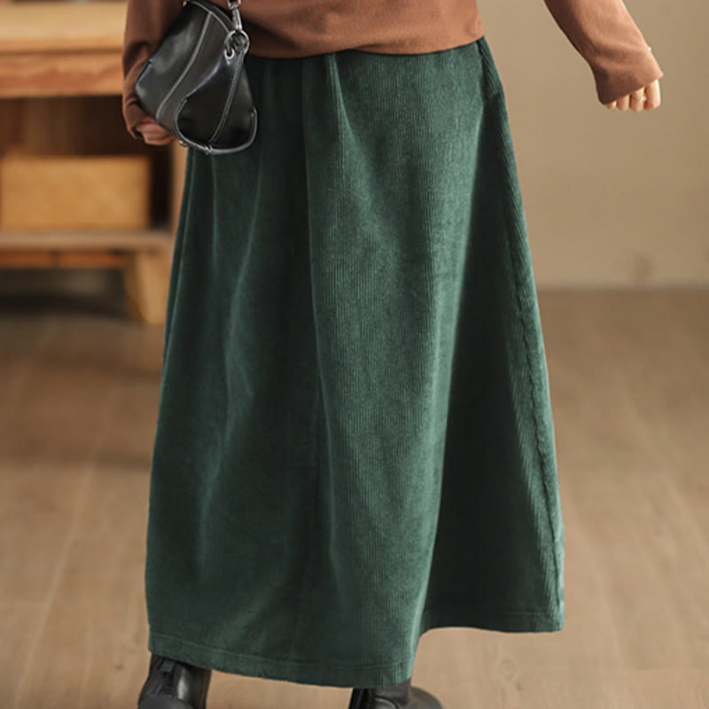 Buddha Stones Women's Plain Cotton Corduroy 7-8 Length Skirt With Pockets - image 4