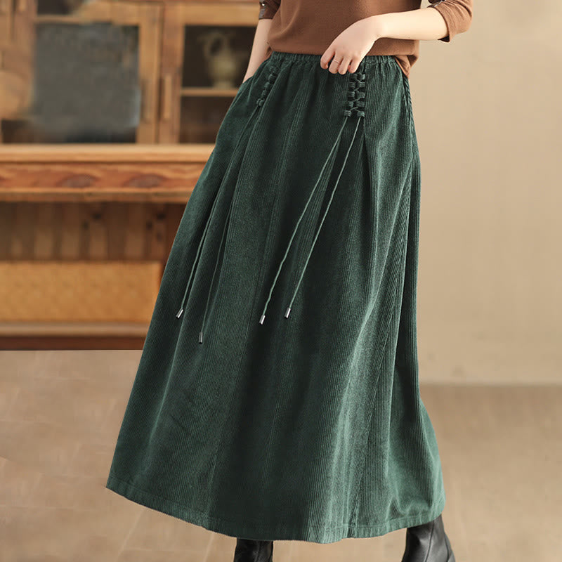 Buddha Stones Women's Plain Cotton Corduroy 7-8 Length Skirt With Pockets - image 3