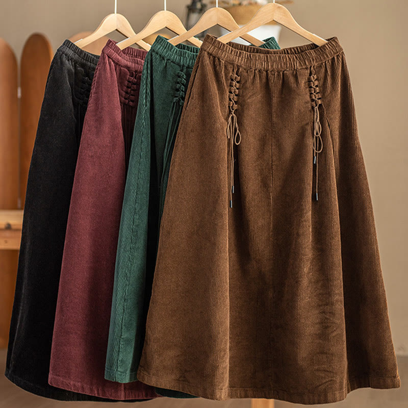 Buddha Stones Women's Plain Cotton Corduroy 7-8 Length Skirt With Pockets - image 14