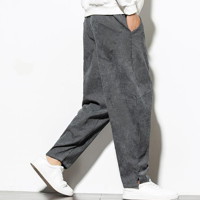 Buddha Stones Fall Pure Color Men's Cotton Corduroy Tapered Pants With Pockets - image 3