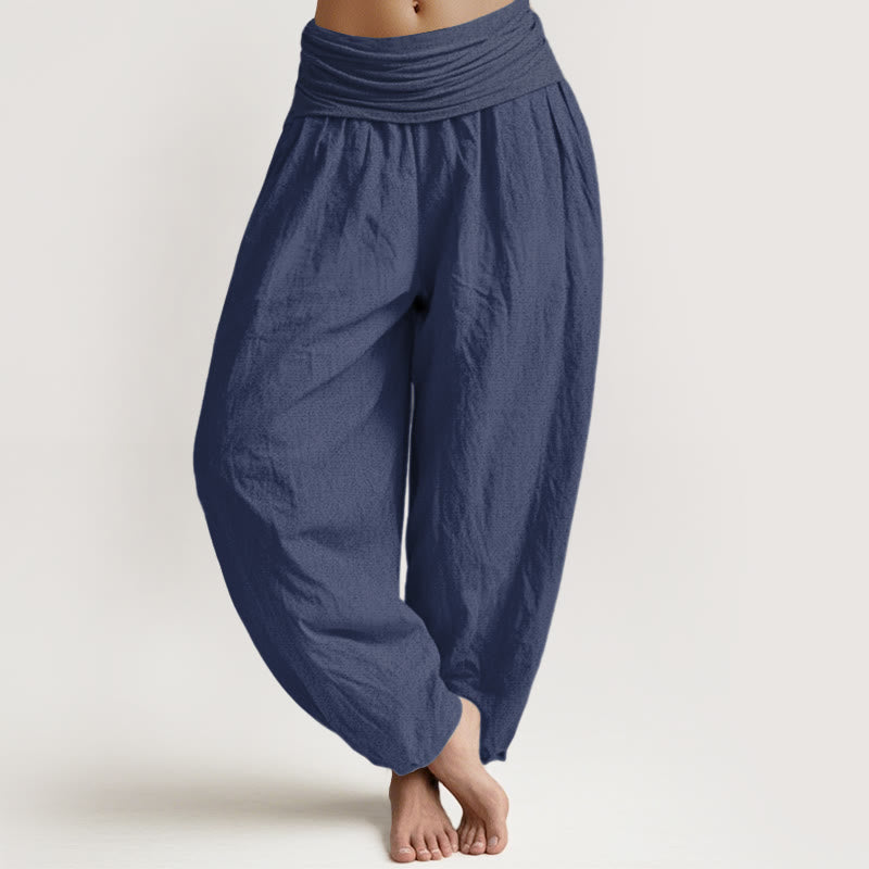 Buddha Stones Plain DarkSlateBlue Pure Cotton Women's Elastic Waist Harem Pants - DarkSlateBlue - US16,UK/AU20,EU48 (3XL) - image 0
