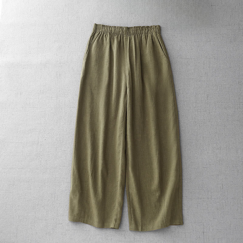 Buddha Stones Casual Plain Rope Women's Cotton 7-8 Length Pants With Pockets - Olive - US8-10,UK/AU12-14,EU40-42 (2XL) - image 1