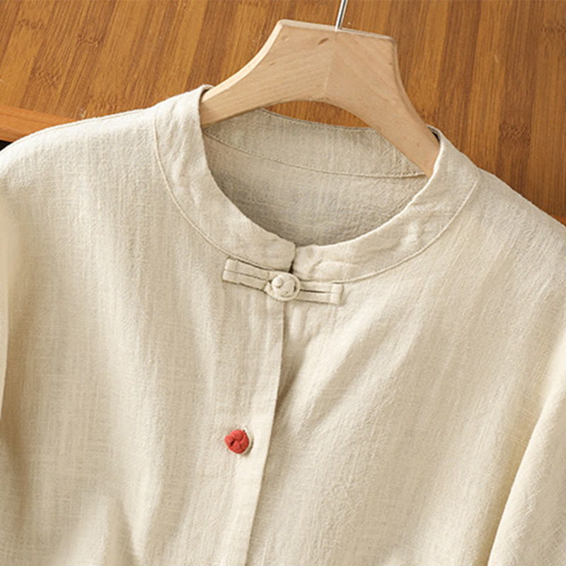 Buddha Stones Casual Frog-button Women's Long Sleeve Cotton Polyester Shirt With Pockets - image 3