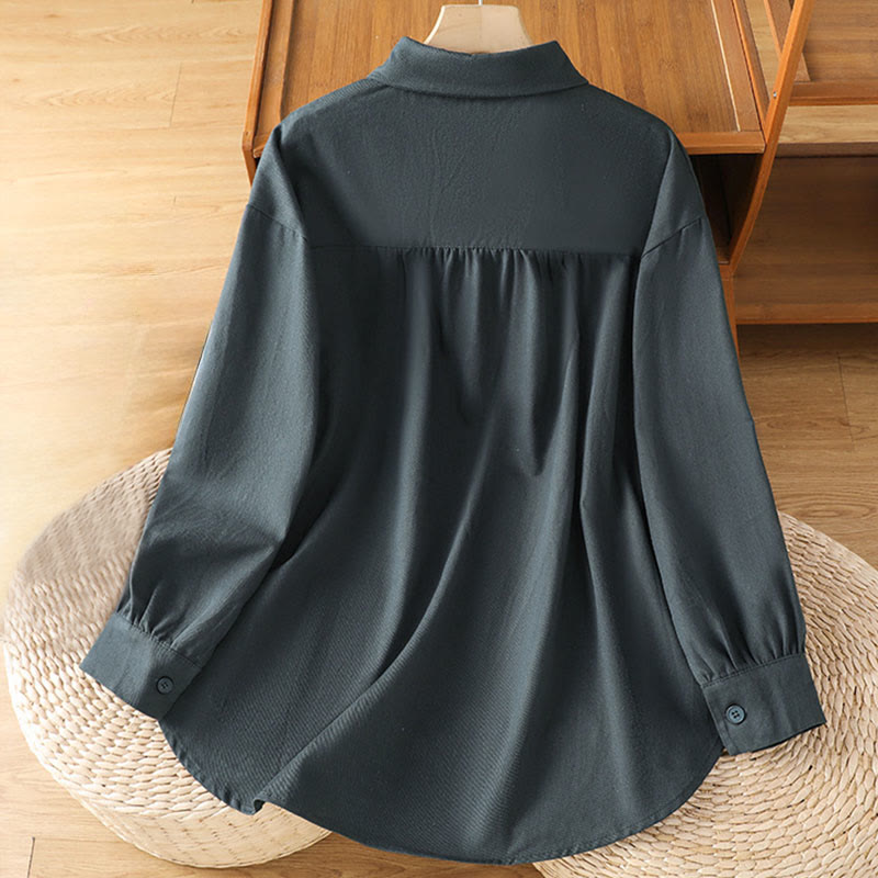 Buddha Stones Casual Women's Long Sleeve Stand Collar Cotton Shirt With Pockets - image 1