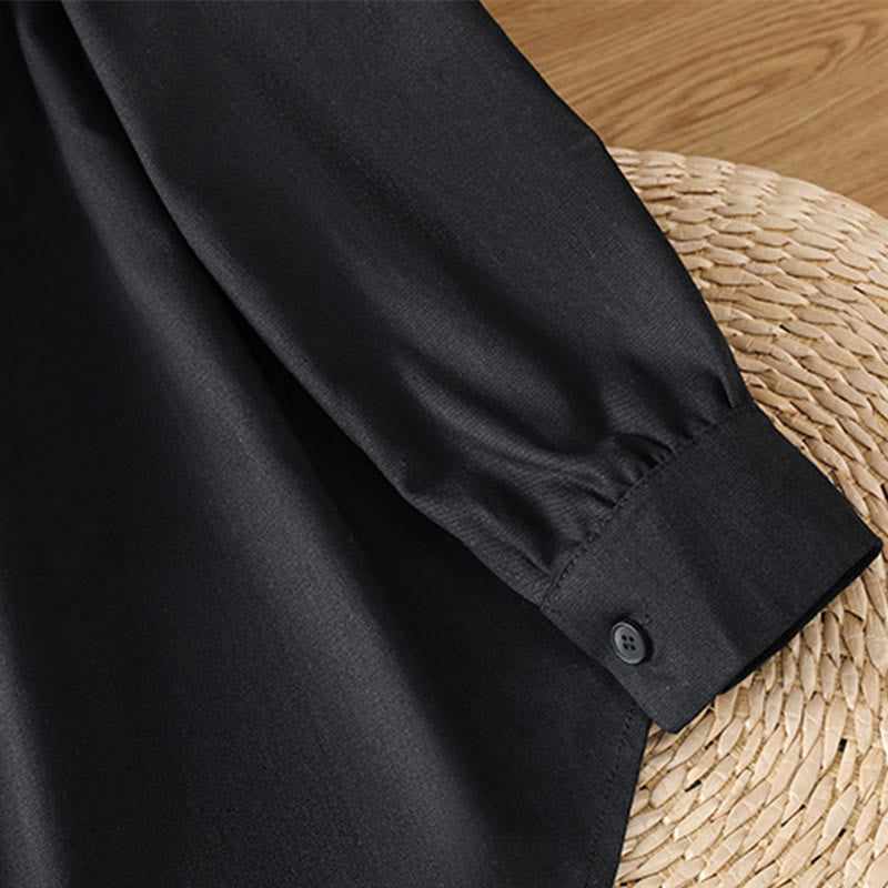 Buddha Stones Casual Women's Long Sleeve Stand Collar Cotton Shirt With Pockets - image 16