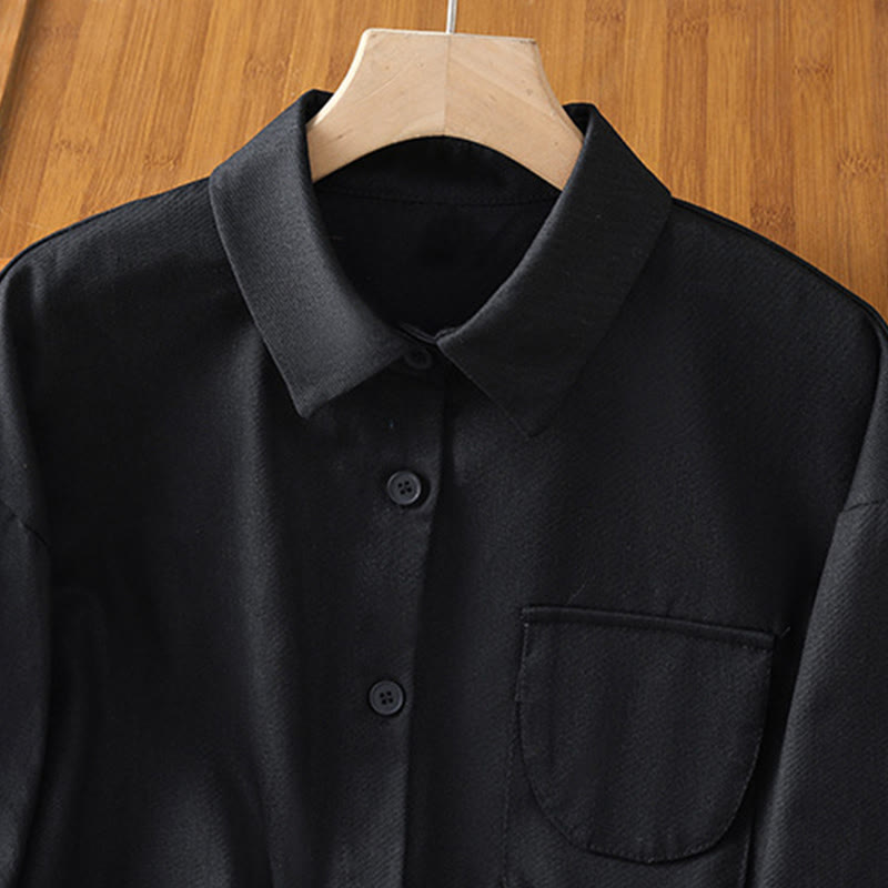 Buddha Stones Casual Women's Long Sleeve Stand Collar Cotton Shirt With Pockets - image 14