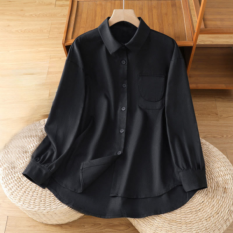 Buddha Stones Casual Women's Long Sleeve Stand Collar Cotton Shirt With Pockets - Black - US14,UK/AU18,EU46 (2XL) - image 9