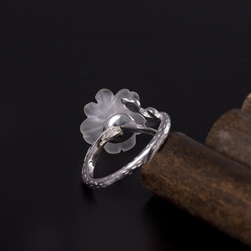 Buddha Stones Natural White Crystal Flower 925 Sterling Silver Adjustable Healing Ring - image 7