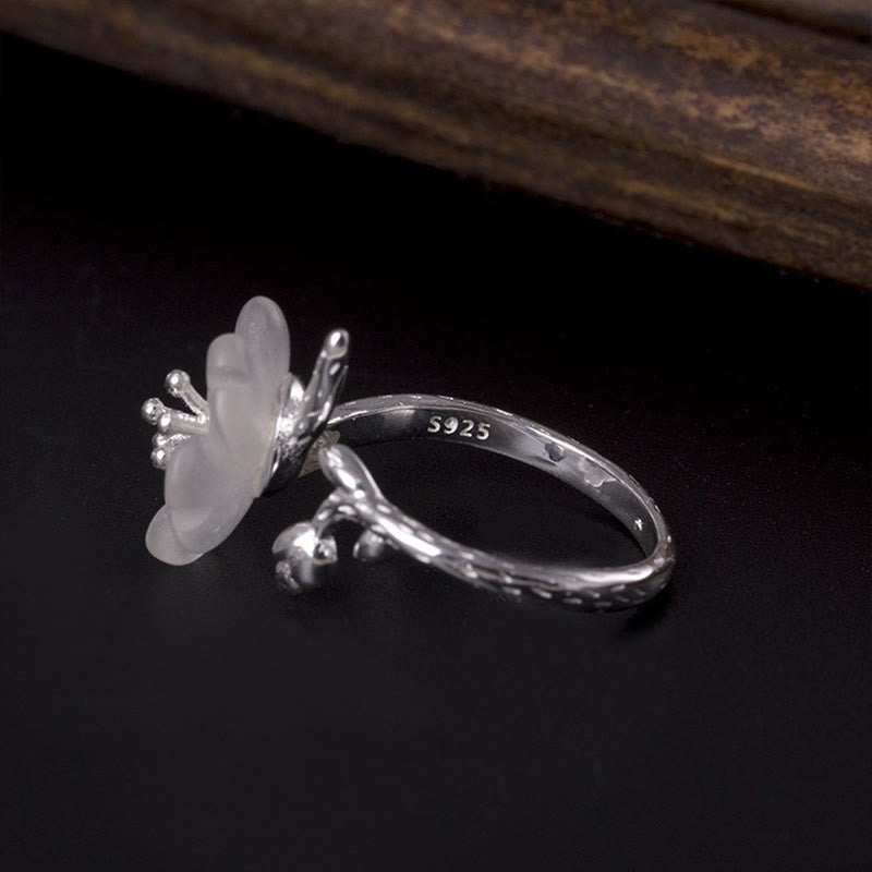 Buddha Stones Natural White Crystal Flower 925 Sterling Silver Adjustable Healing Ring - image 8