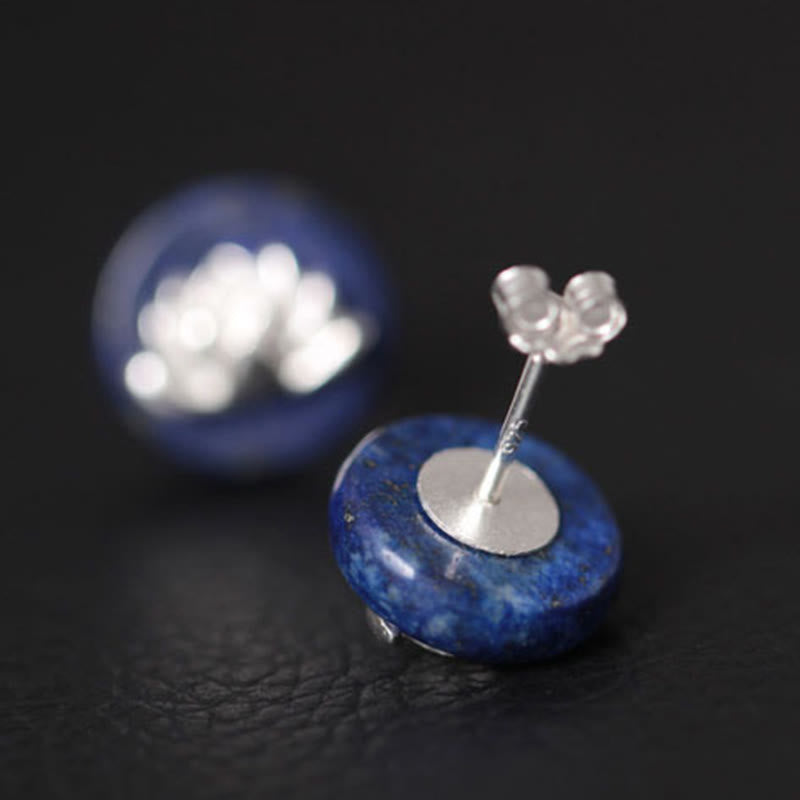 Buddha Stones Lazurite 925 Sterling Silver Lotus Pattern Enlightenment Earrings - image 2