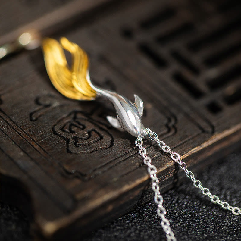 Buddha Stones 925 Sterling Silver Golden Koi Fish Luck Necklace Pendant - image 4