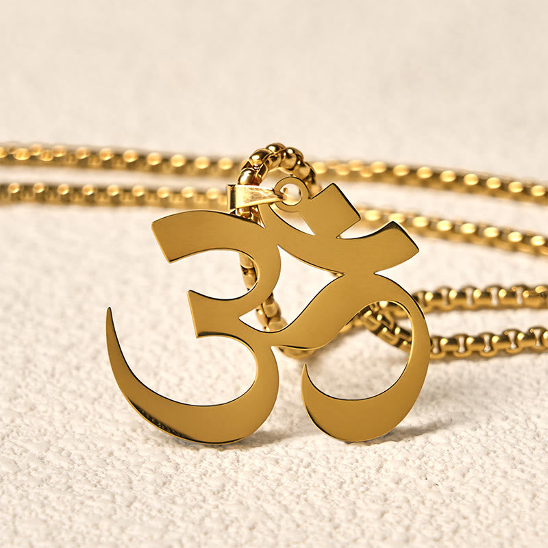 Buddha Stones Om Symbol Mantra Stainless Steel Focus Necklace Pendant - image 2