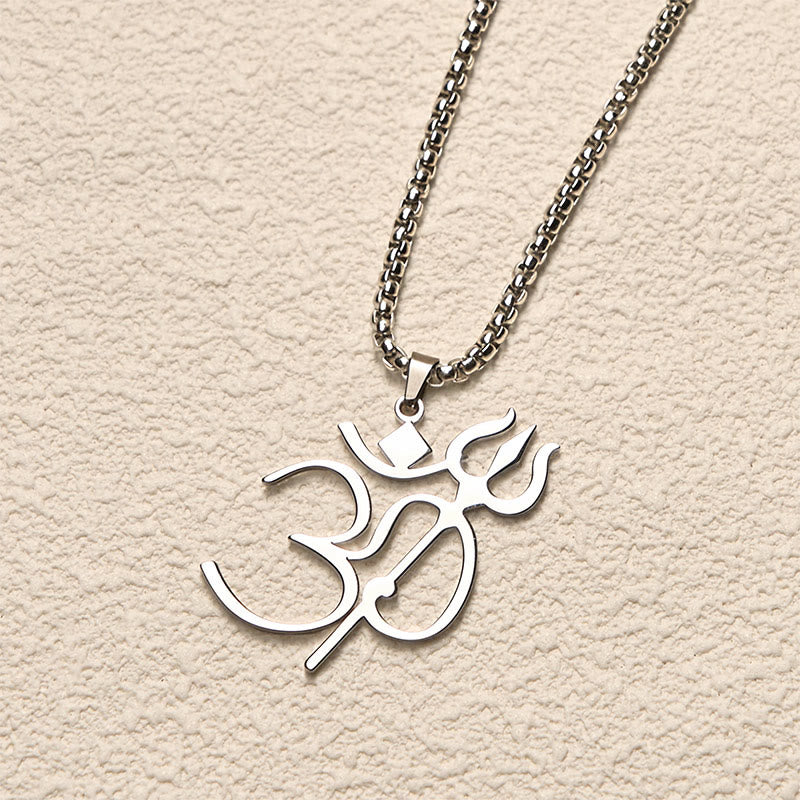 Buddha Stones Trident OM Symbol Stainless Steel Connection Necklace Pendant - image 9