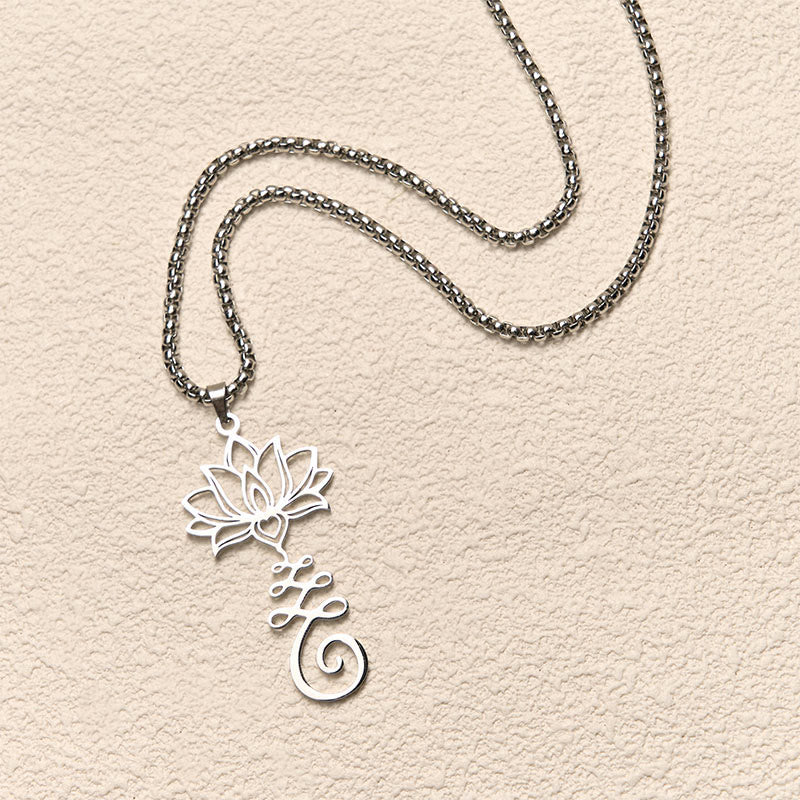 Buddha Stones Chakra Symbol Irregular Design Lotus Stainless Steel Enlightenment Necklace Pendant - image 3