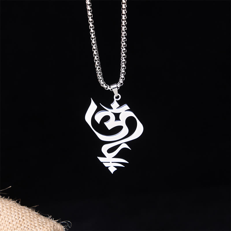 Buddha Stones Vintage OM Symbol geometry Design Stainless Steel Connection Necklace Pendant - image 8