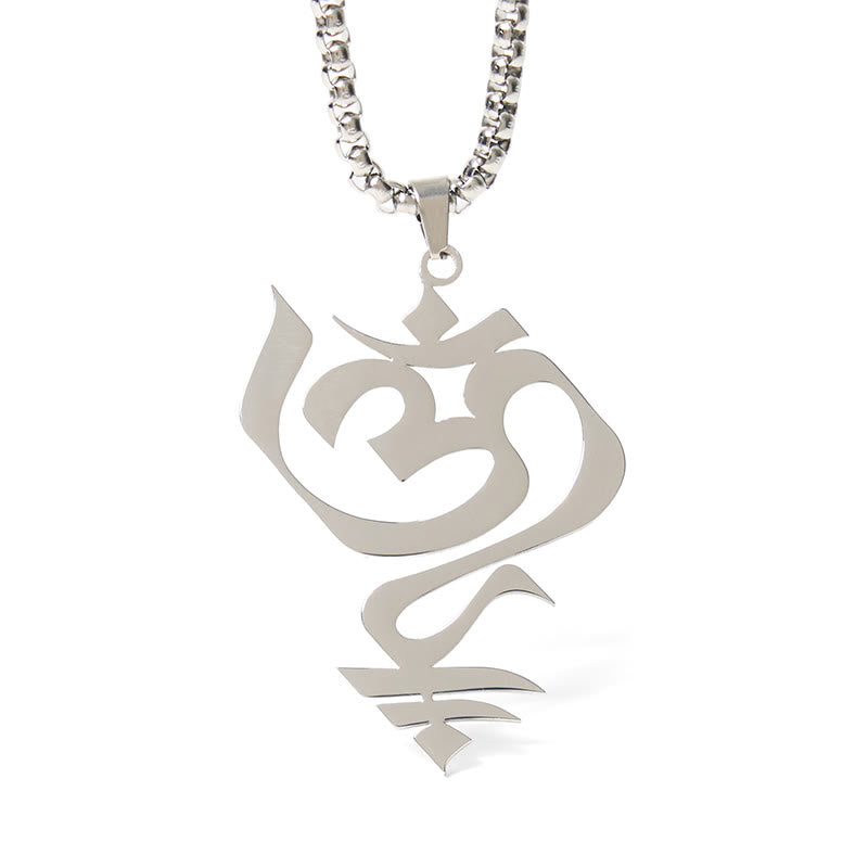 Buddha Stones Vintage OM Symbol geometry Design Stainless Steel Connection Necklace Pendant - image 12
