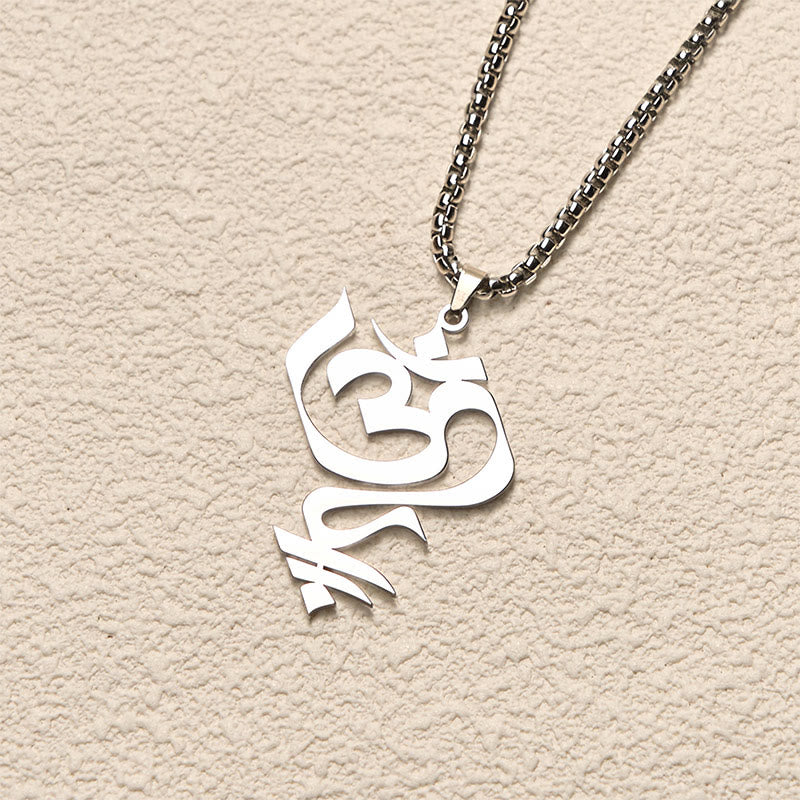 Buddha Stones Vintage OM Symbol geometry Design Stainless Steel Connection Necklace Pendant - image 10