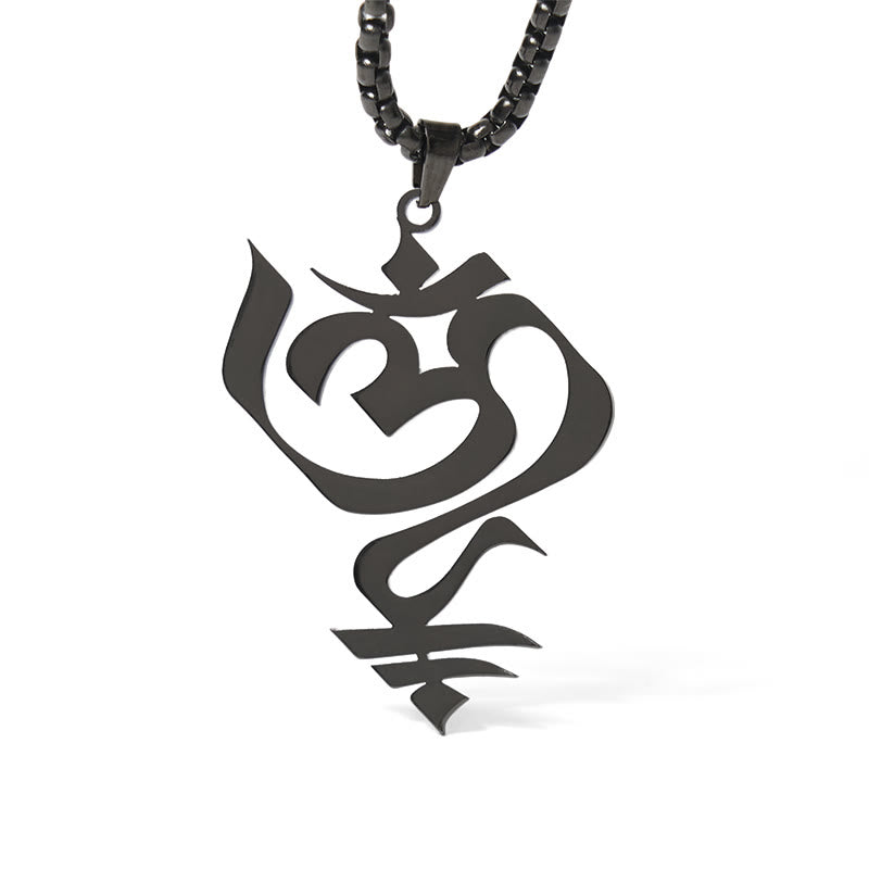 Buddha Stones Vintage OM Symbol geometry Design Stainless Steel Connection Necklace Pendant - image 18