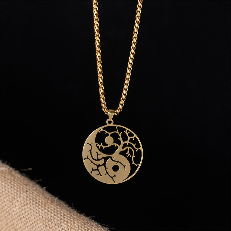 Buddha Stones Branches Hollow Yin Yang Design Stainless Steel Balance Necklace Pendant - image 15