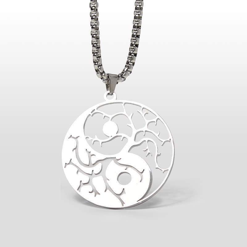 Buddha Stones Branches Hollow Yin Yang Design Stainless Steel Balance Necklace Pendant - Silver - image 7