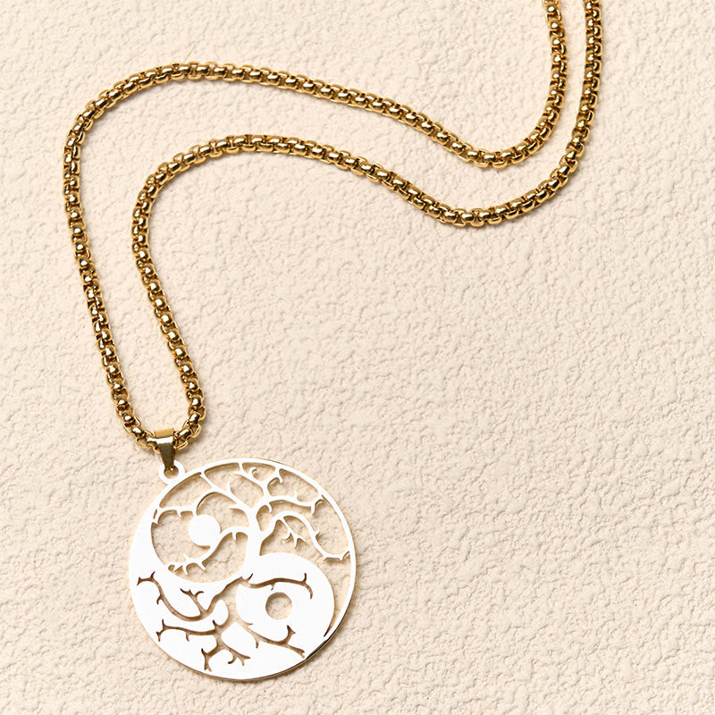 Buddha Stones Branches Hollow Yin Yang Design Stainless Steel Balance Necklace Pendant - image 17