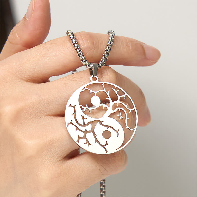 Buddha Stones Branches Hollow Yin Yang Design Stainless Steel Balance Necklace Pendant - image 12