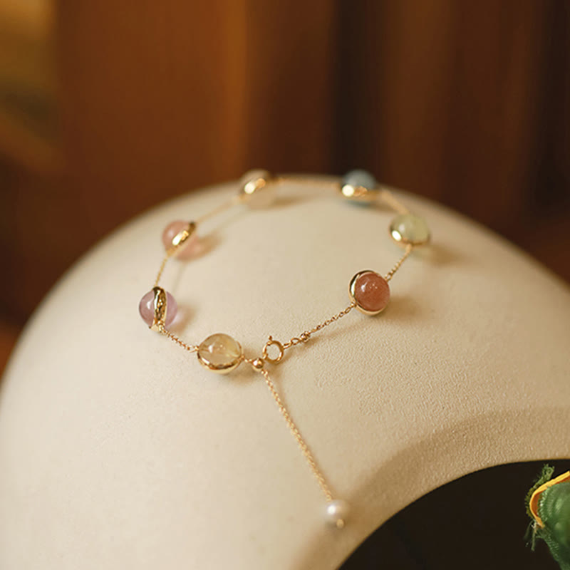 Buddha Stones Colorful Crystal Amethyst Strawberry Quartz Balance Bracelet - image 11