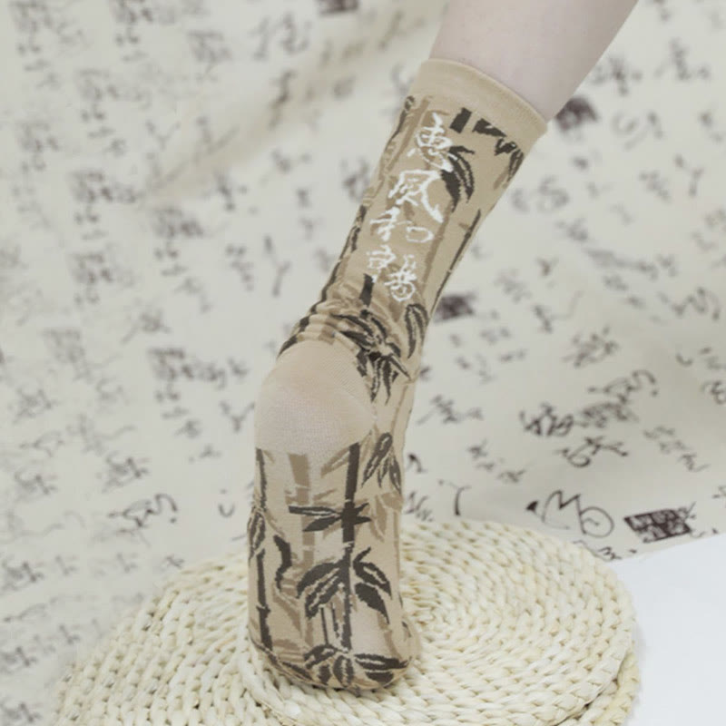 Buddha Stones Chinese Calligraphy Floral Design Micro Crew Women Cotton Socks - image 12