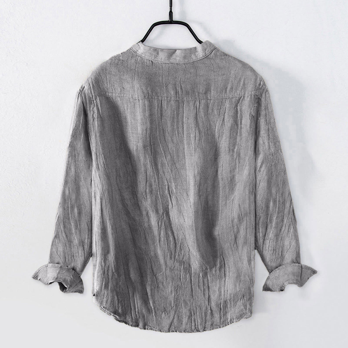 Buddha Stones Solid Color Short Sleeve Half Button Shirt Cotton Linen Men Clothing - image 26
