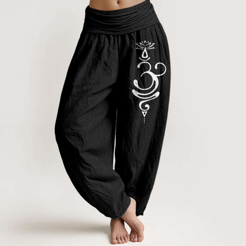 Buddha Stones Lotus Flower Unalome Symbol Pattern Pure Cotton Women's Elastic Waist Harem Pants - Black - US22,UK/AU26,EU54 (6XL) - image 5