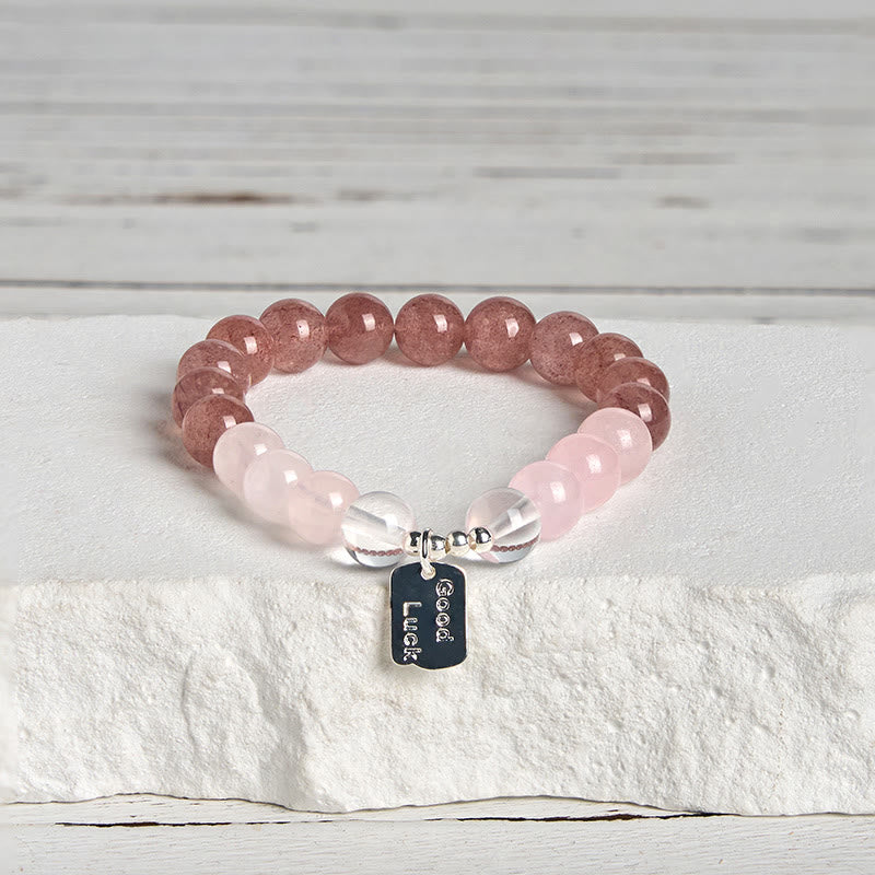 Buddha Stones Amethyst Rose Quartz Strawberry Quartz Good Luck Charm Bracelet - Rose Quartz & Rose Quartz(Wrist Circumference:15-17cm) - image 12