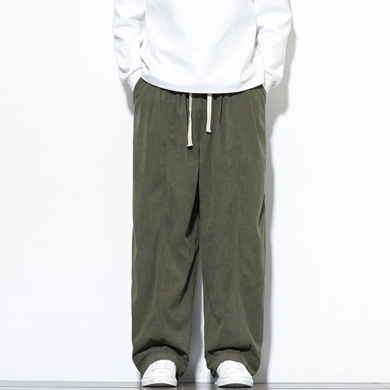 Buddha Stones Plain Drawstring Pure Corduroy Men's Harem Pants With Pockets - OliveDrab - US/UK/AU46,EU56 (5XL) - image 0