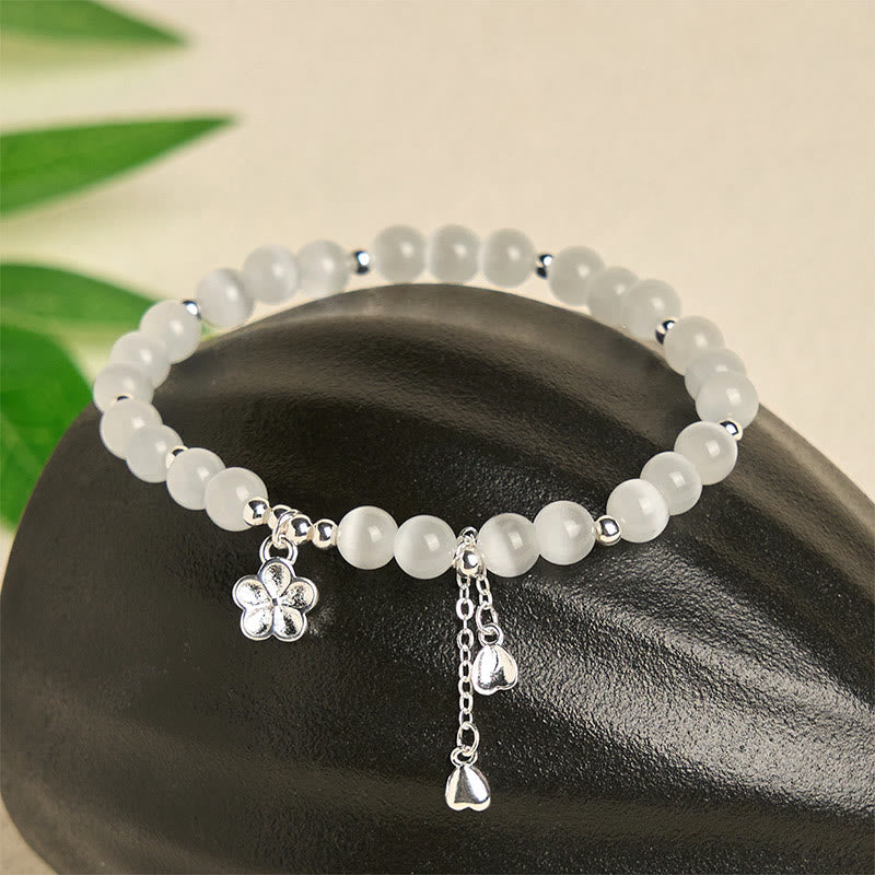 Buddha Stones Natural Cat's Eye Cherry Blossom Peace Bracelet - image 1
