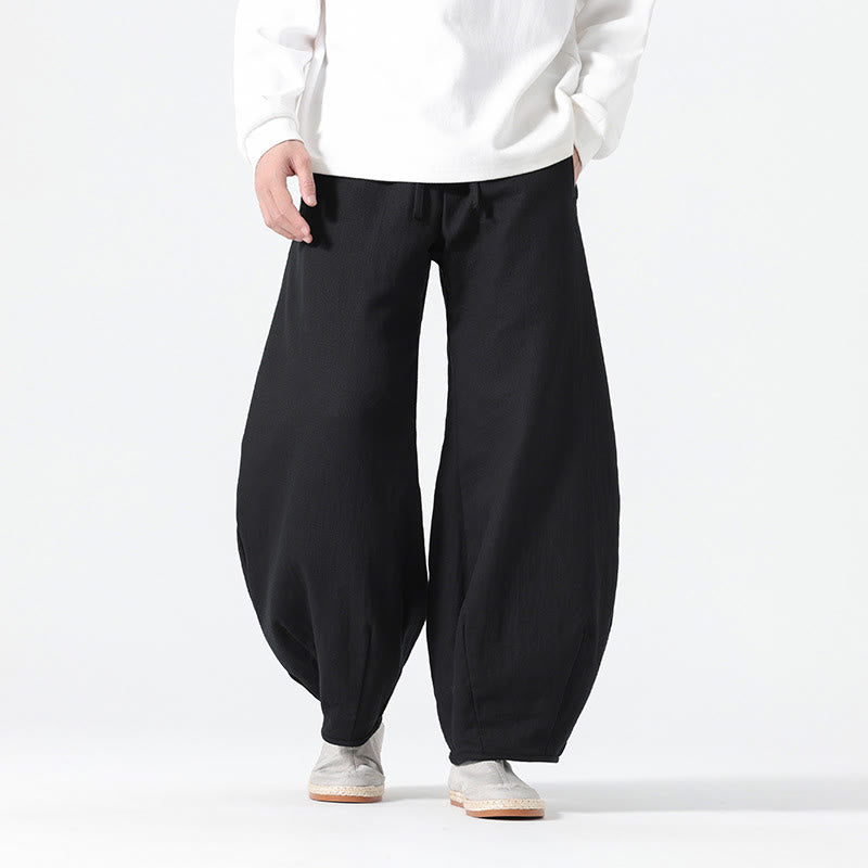 Buddha Stones Daily Drawstring Chinese Zen Style Men's Wide Leg Pure Pants With Pockets - Black - US/UK/AU46,EU56 (5XL) - image 18