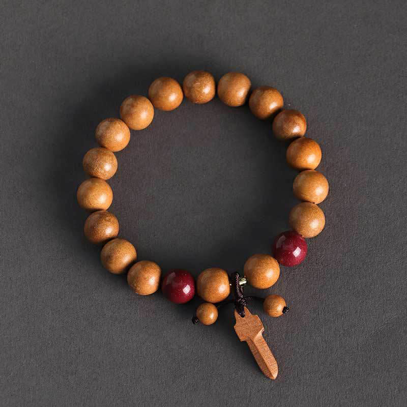 Buddha Stones Peach Wood Cinnabar Sword Charm Wealth Bracelet - image 1