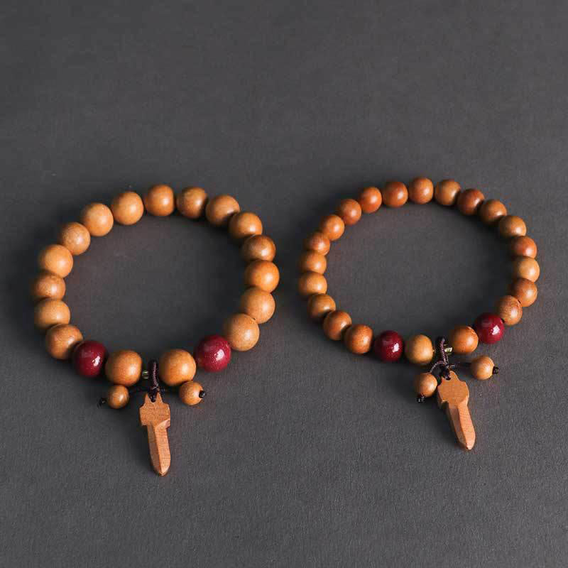 Buddha Stones Peach Wood Cinnabar Sword Charm Wealth Bracelet - image 10