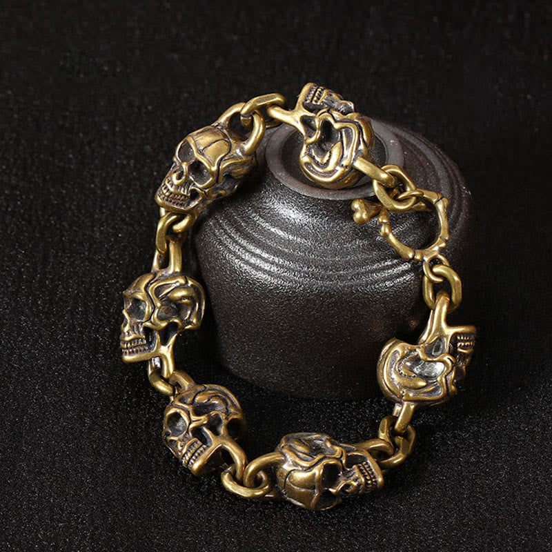 Buddha Stones Retro Copper Brass Skull The Lord Of The Corpse Forest Protection Bracelet - image 3