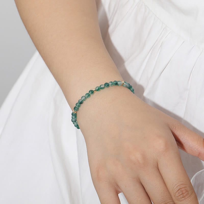 Buddha Stones 14K Gold Plated Natural Moss Agate Healing Bracelet - image 4