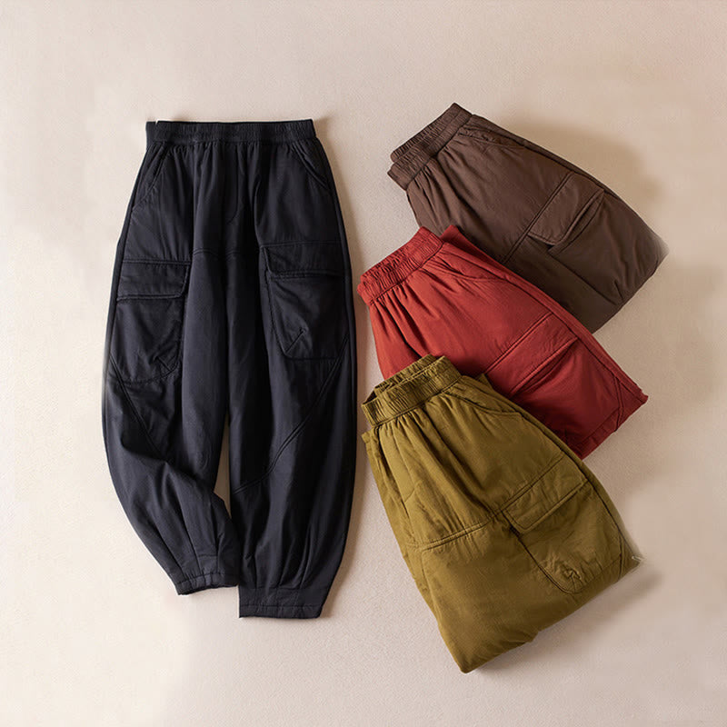Buddha Stones Plain Cotton-padded Women's Harem Cotton Thick Pants With Pockets - image 0